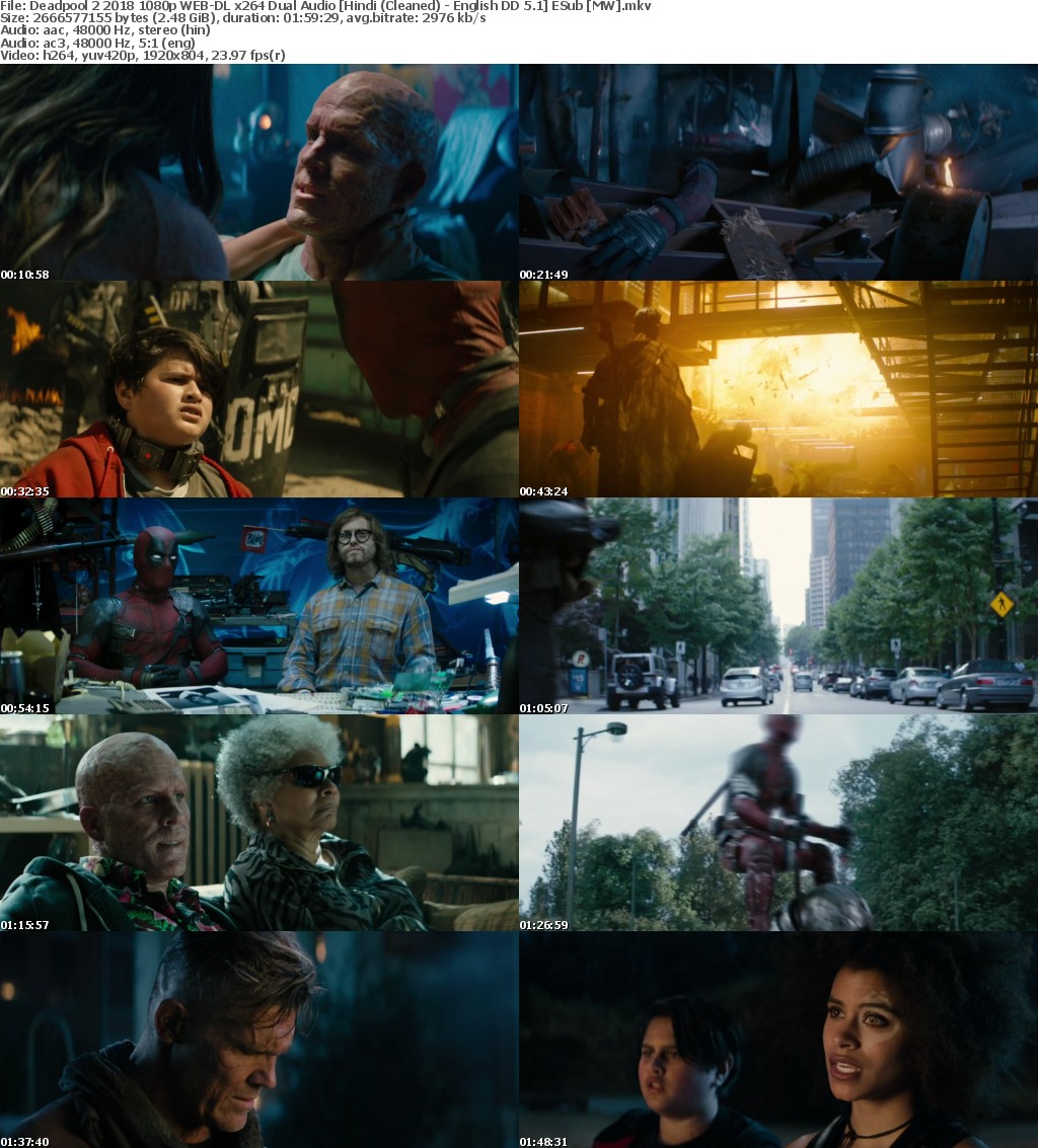 Deadpool 2 (2018) 1080p WEB-DL x264 Dual Audio Hindi (Cleaned) - English DD 5.1 ESub MW