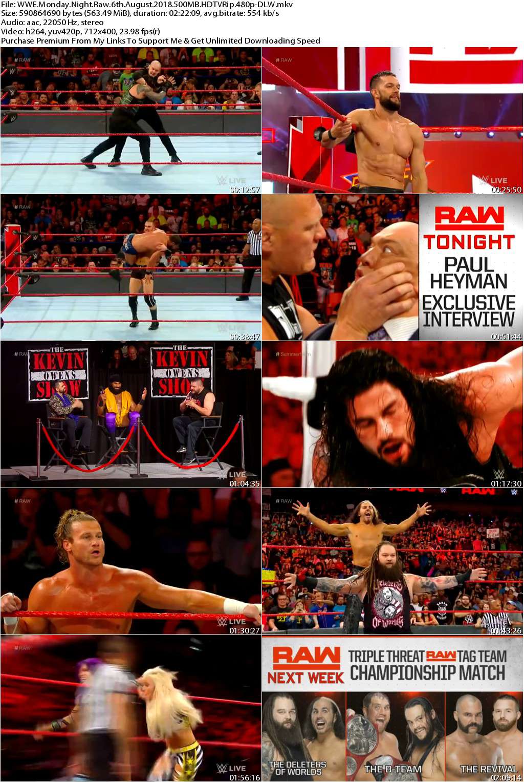 WWE Monday Night Raw 6th August 2018 500MB HDTVRip 480pDLW