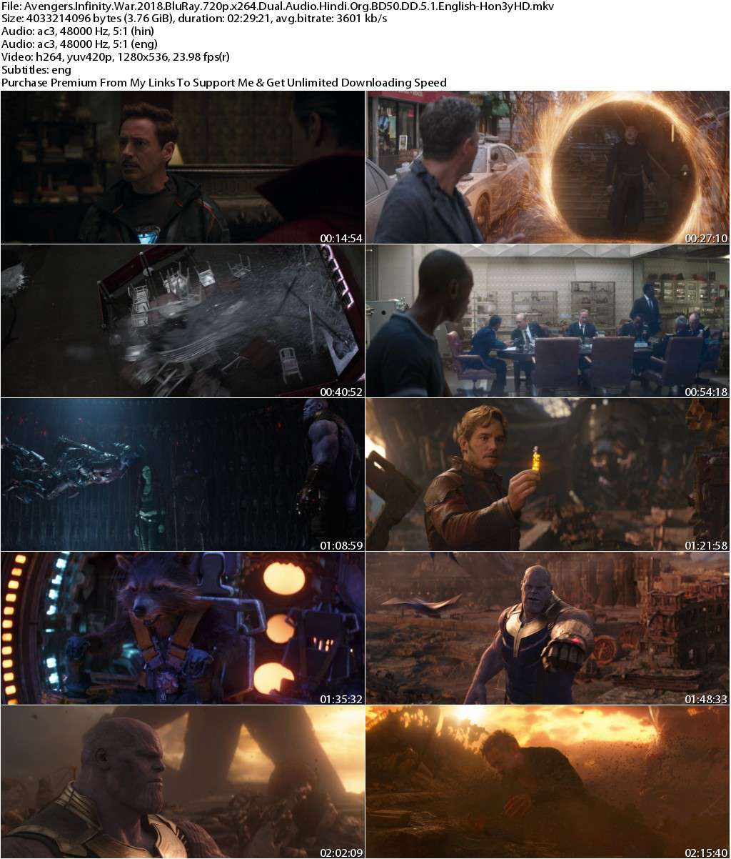 Avengers Infinity War (2018) 720p BluRay x264 Dual Audio [Hindi Org BD50 DD 5.1+English]-Hon3yHD