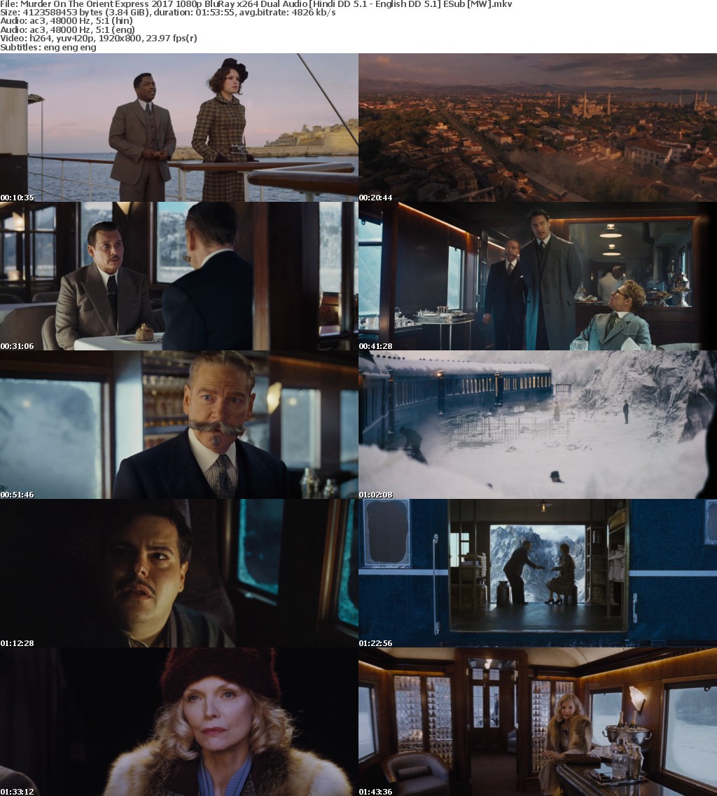 Murder On The Orient Express (2017) 1080p BluRay x264 Dual Audio Hindi DD 5.1 - English DD 5.1 ESub MW