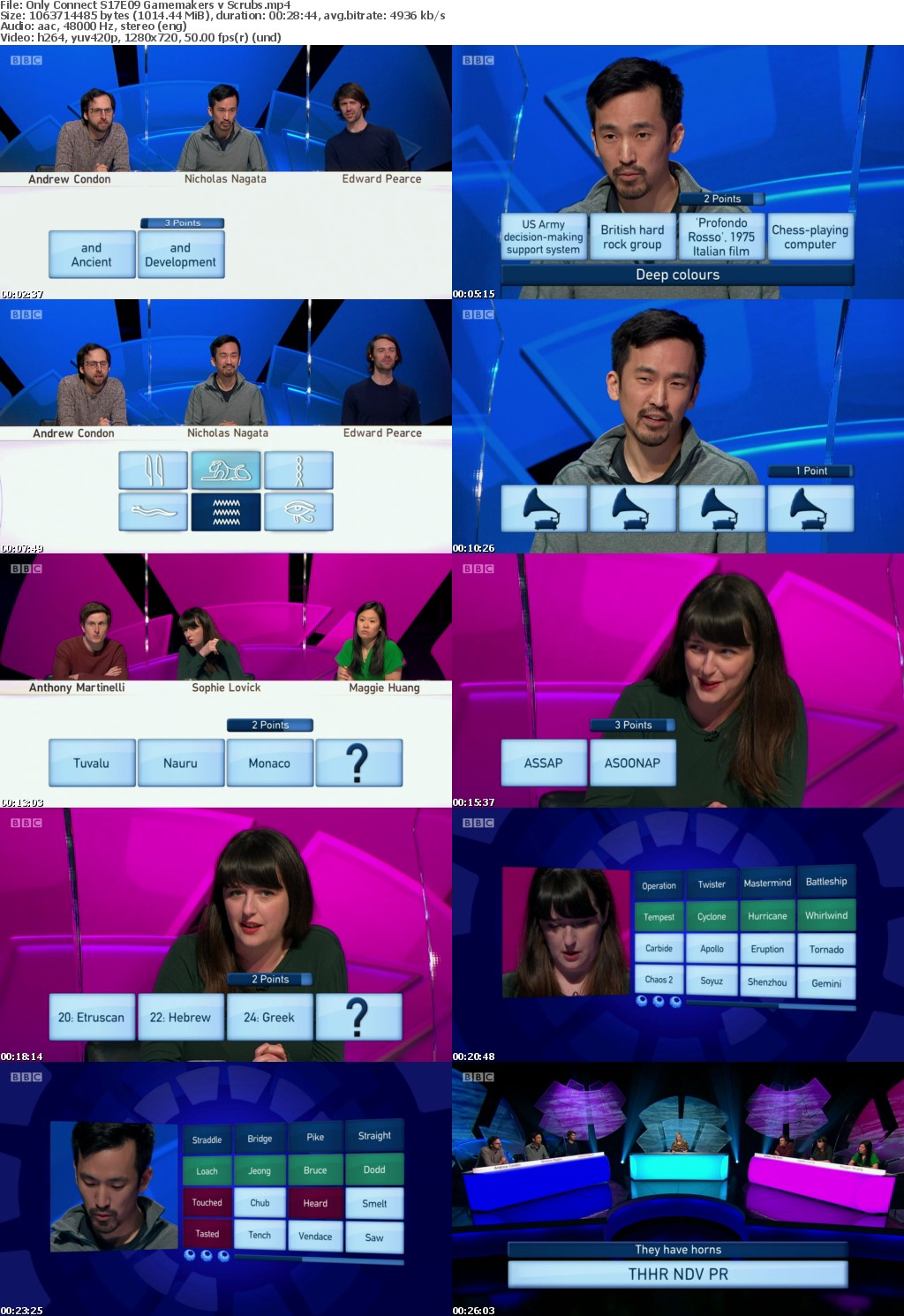 Only Connect S17E09 Gamemakers v Scrubs (1280x720p HD, 50fps, soft Eng subs)