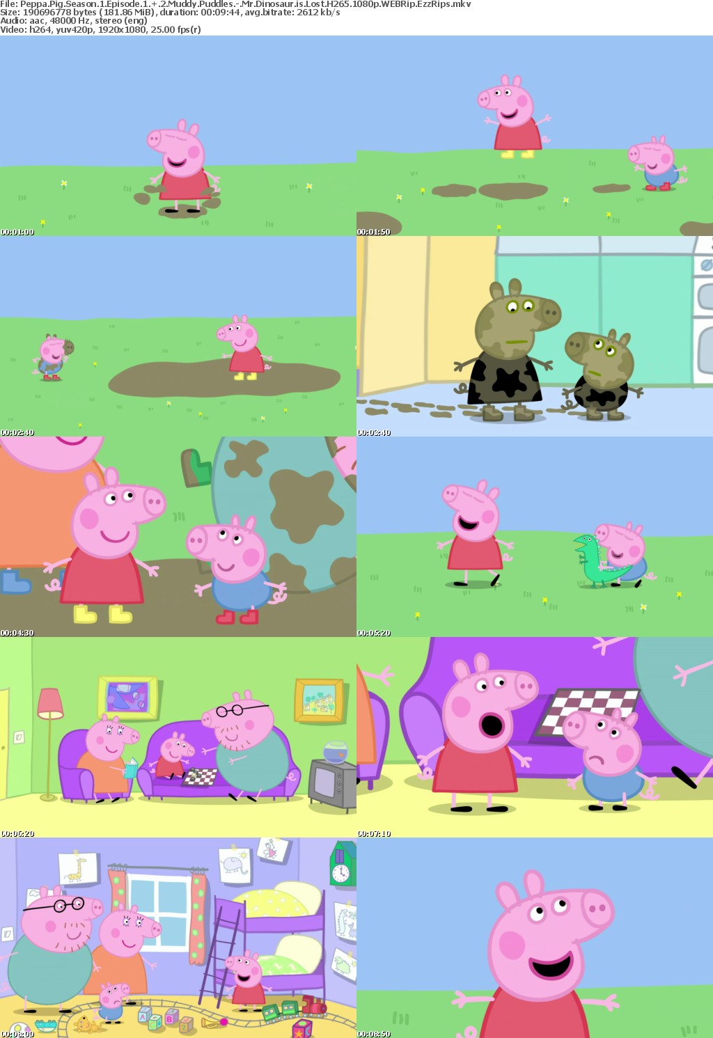 Peppa Pig Season 1 Episode 1 + 2 Muddy Puddles - Mr Dinosaur is Lost H265 1080p WEBRip EzzRips