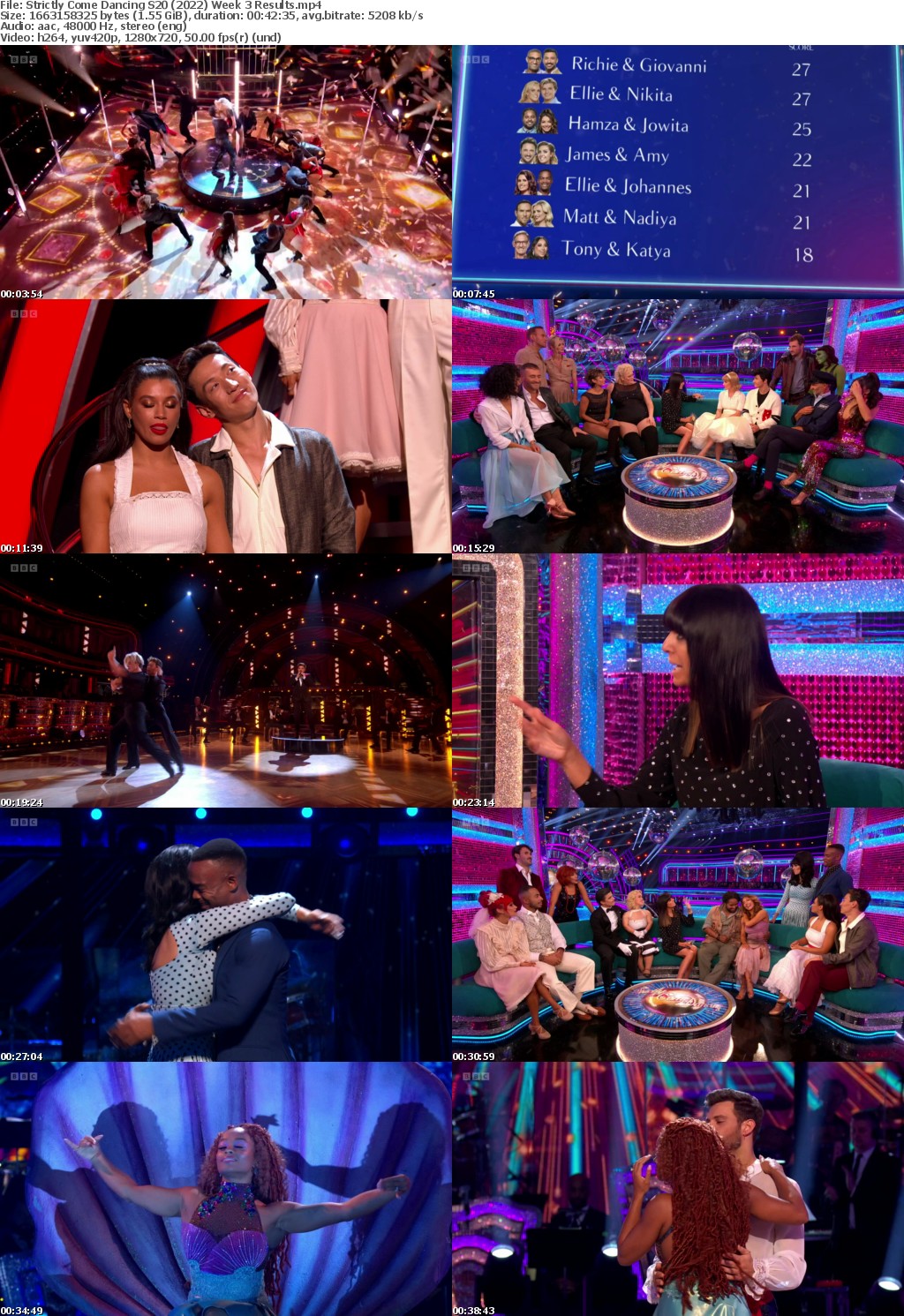 Strictly Come Dancing S20 (2022) Week 3 Results (1280x720p HD, 50fps, soft Eng subs)